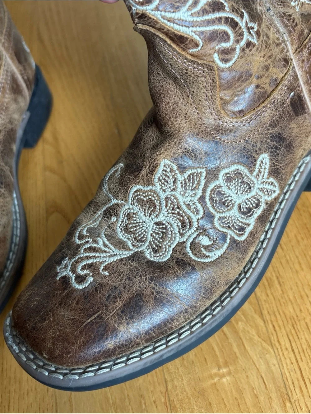 Shyanne Girls Boots Little Lasy Floral Embroidered Western Brown Youth Kid Sz 1D